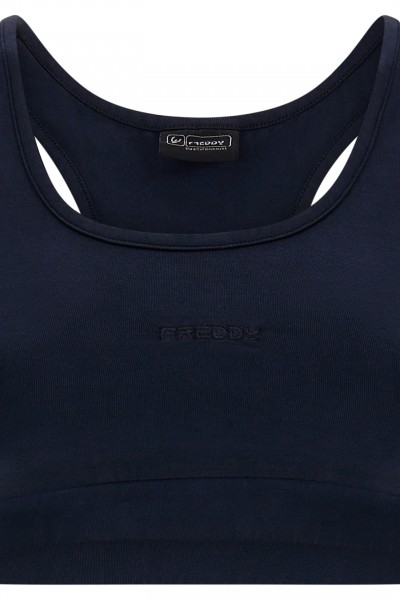 ŠPORTNI TOP Z VEZENIM LOGOTIPOM, TEMNO MODER,