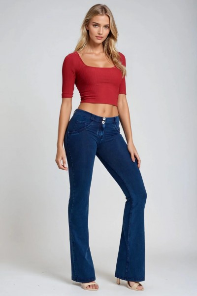 WR.UP® push up – normalen pas, flare kroj, temen denim, organski bombaž