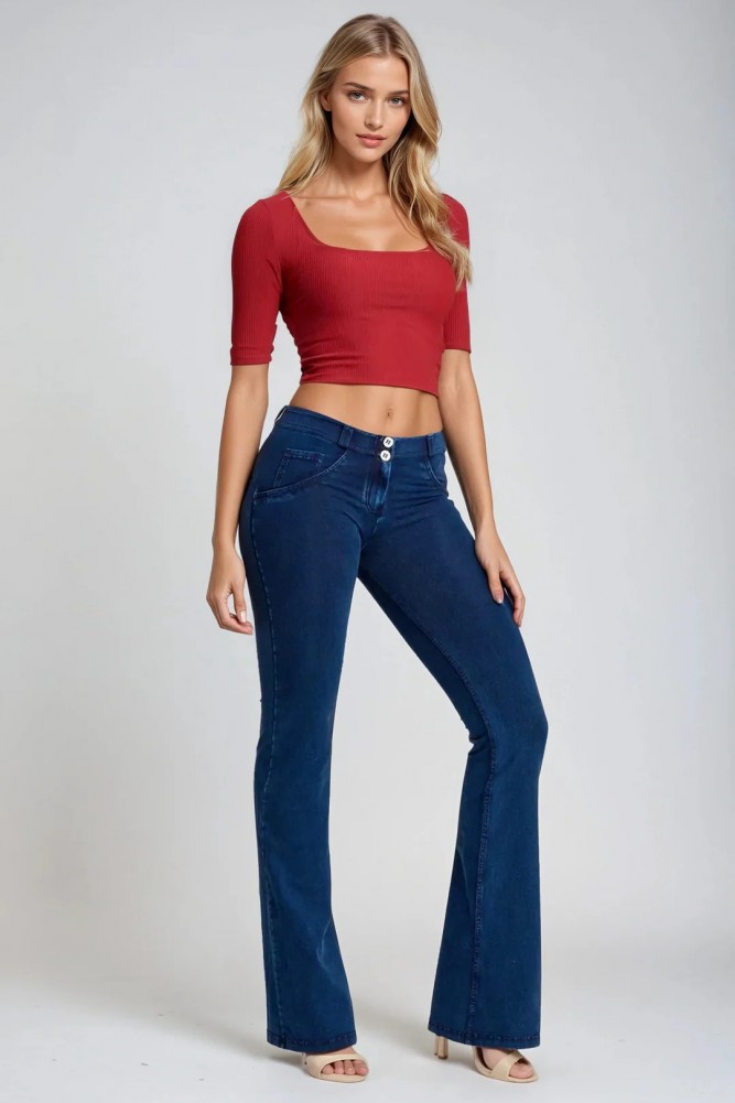 WR.UP® push up – normalen pas, flare kroj, temen denim, organski bombaž