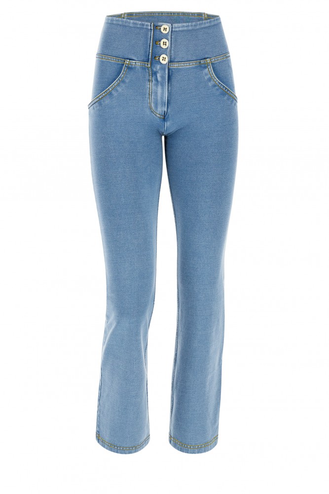 WR.UP® 7/8 SVETLE DENIM HLAČE V VIŠJEM  PASU NA ZVONEC