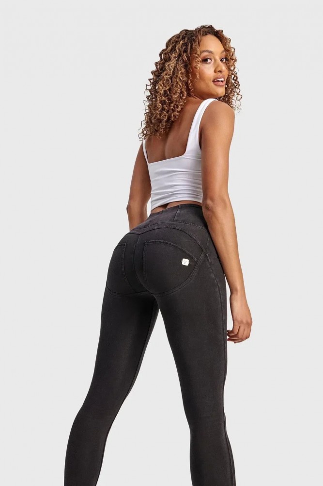  WR.UP®, VISOK PAS, SKINNY, ČRN DENIM S TEMNIMI ŠIVI, 