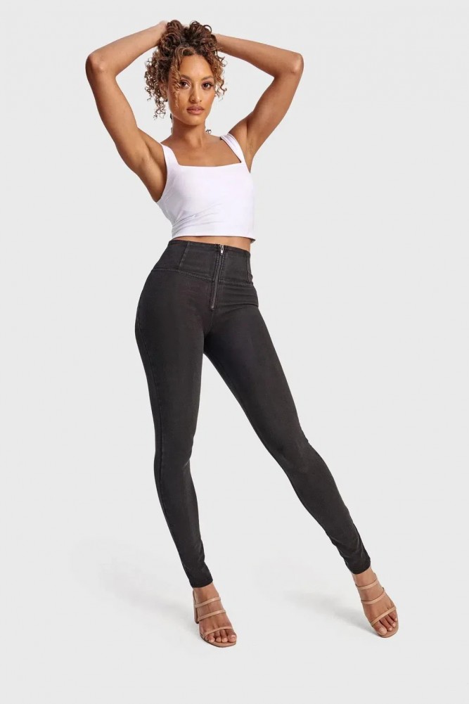  WR.UP®, VISOK PAS, SKINNY, ČRN DENIM S TEMNIMI ŠIVI, 