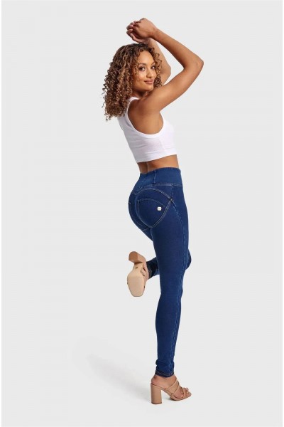 WR.UP®, VISOK PAS, SKINNY, ORGANSKI BOMBAŽ, TEMEN DENIM Z RUMENIMI ŠIVI