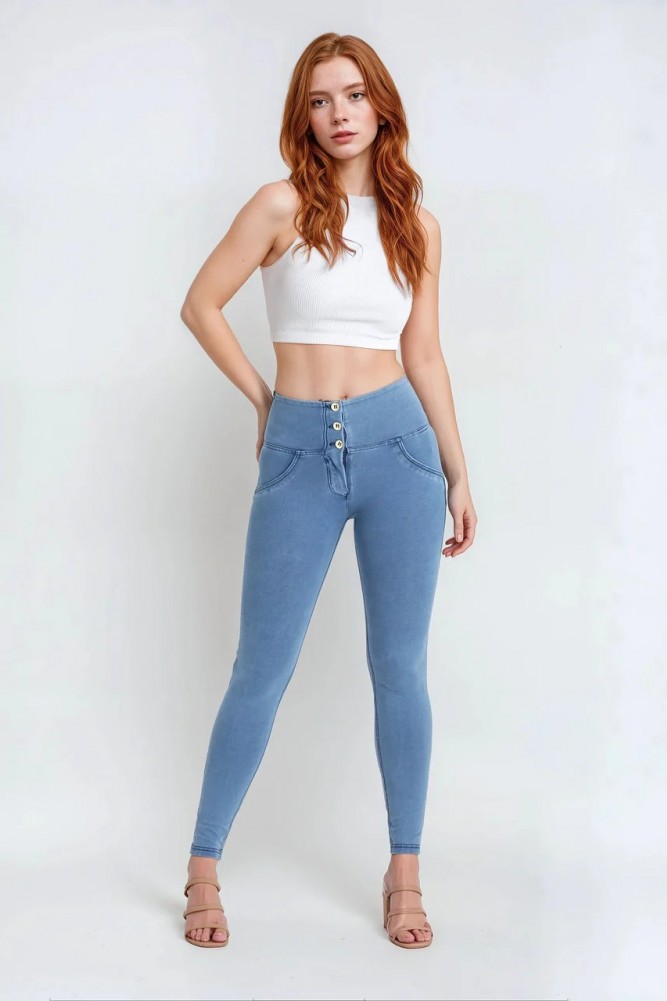 WR.UP ® Push Up skinny hlače z visokim pasom in gumbi, 