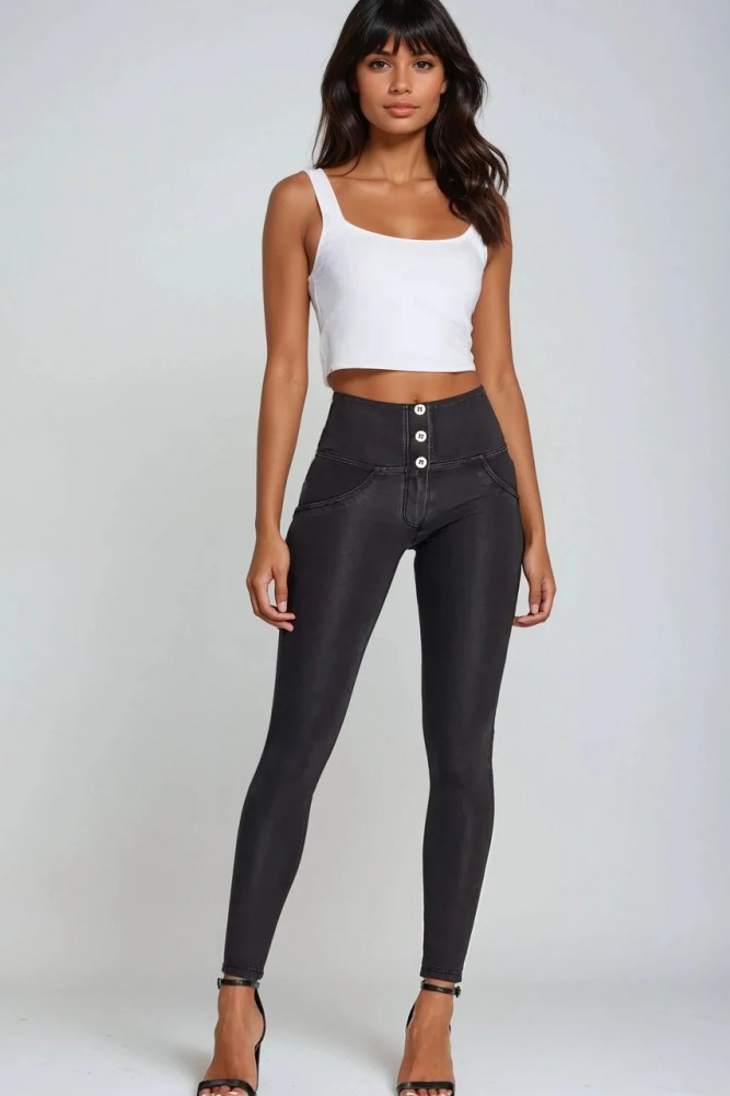 WR.UP® Push Up skinny hlače z visokim pasom in gumbi,