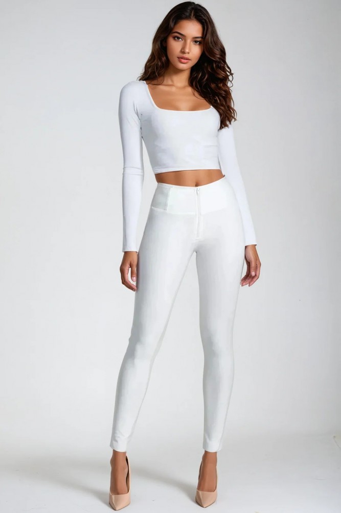 WR.UP® push up, superskinny hlače iz umetnega usnja z visokim pasom