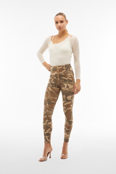 WR.UP® hlače z visokim pasom, vojaški vzorec in zadrgo iz kamuflažnega džersija, 