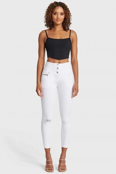 WR.UP® SNUG, VISOK PAS, SKINNY PUSH UP BELE HLAČE, SPREDAJ NATRGANE